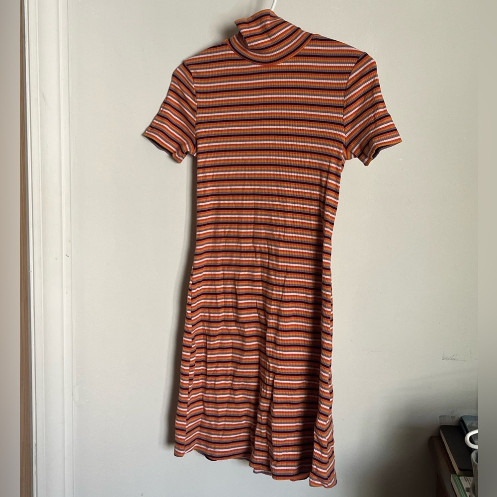 Urban Outfitters Orange Multi-Striped Turtleneck Mini Dress